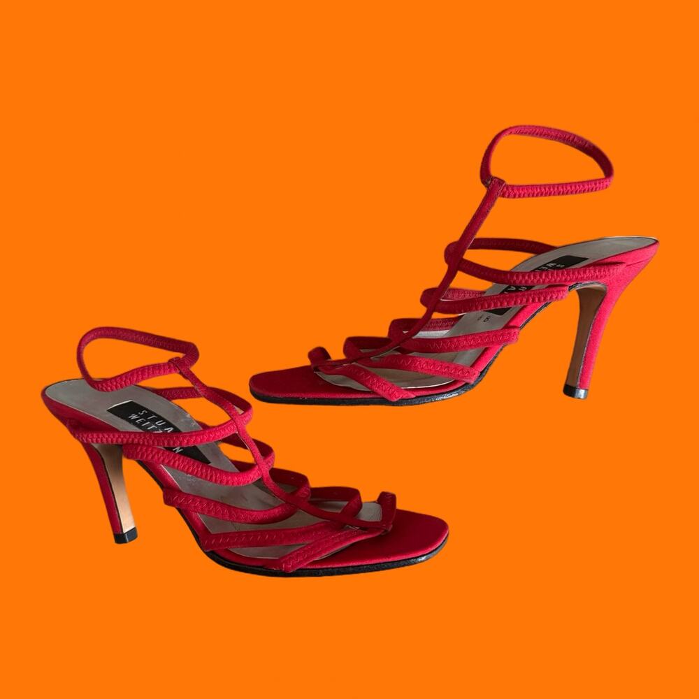 90's 00's vintage red strappy archival y2k stiletto heels US 6B stuart weitzman